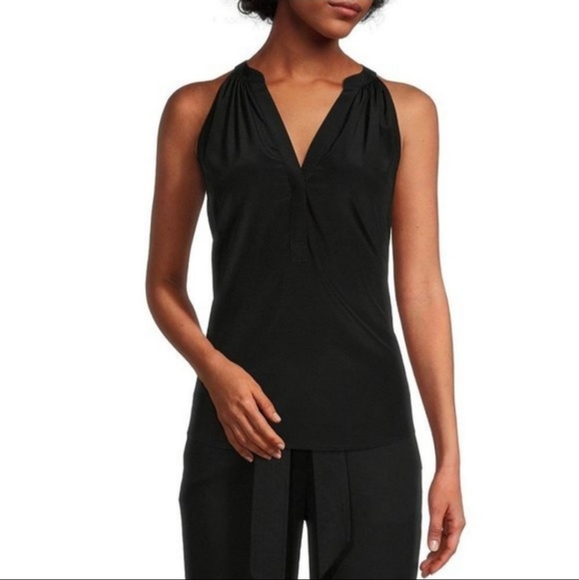 Antonio Melani Olivia Button Front Split V-Neck Sleeveless Top - Picture 1 of 6